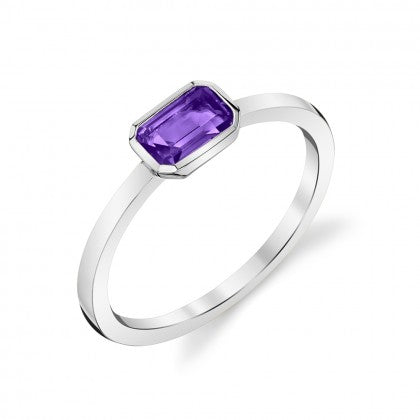 Amethyst Bezel Ring - White Gold