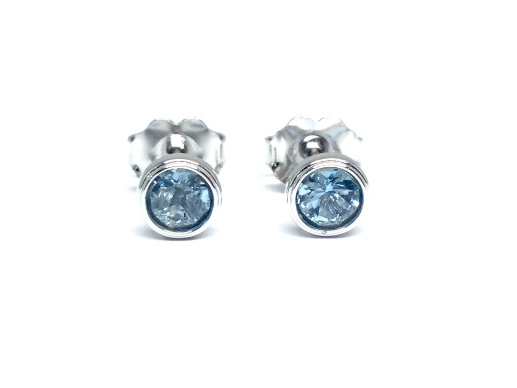 Aqua Bezel Stud Earrings 4mm - White Gold