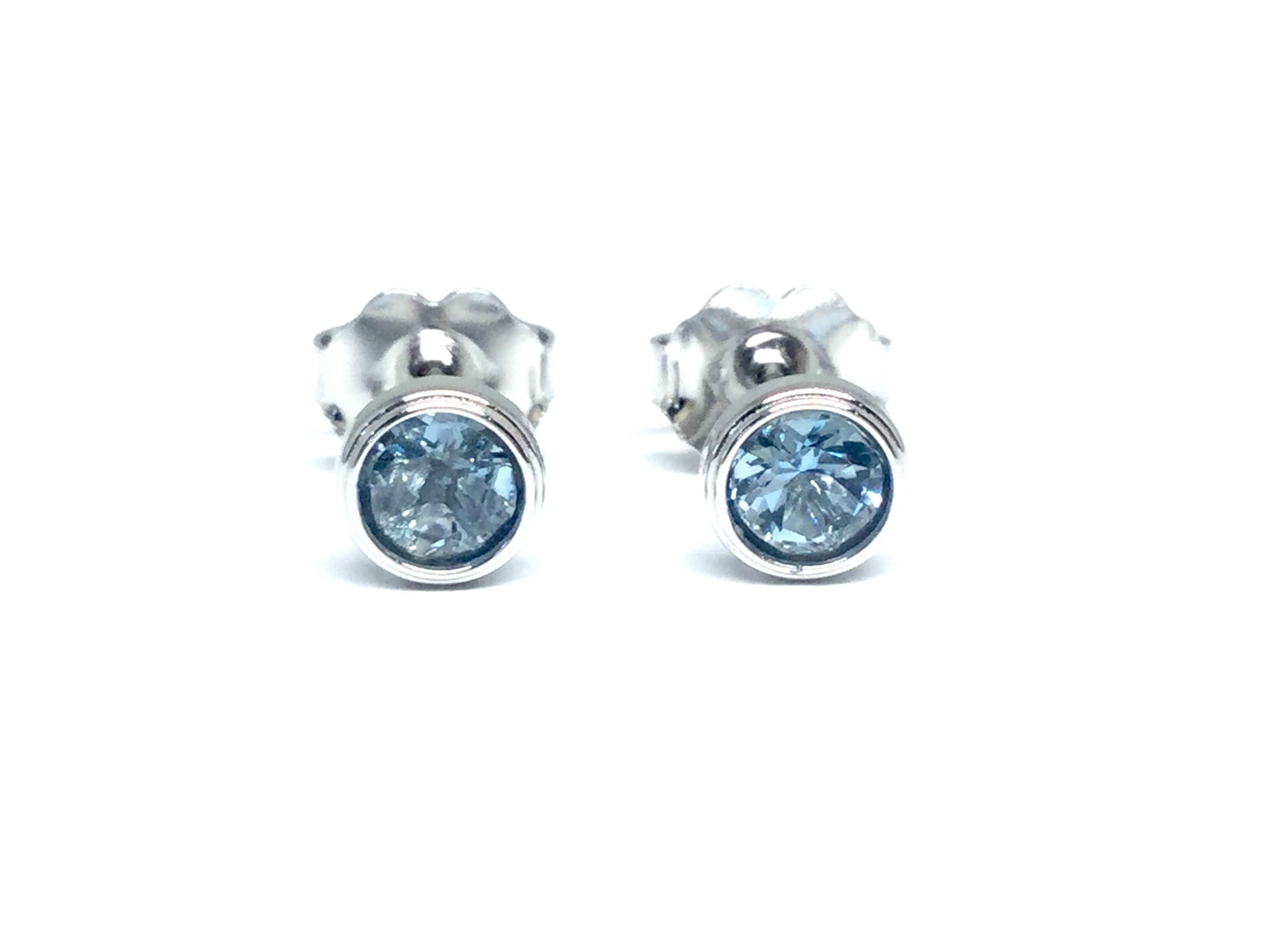 Aqua Bezel Stud Earrings 4mm - White Gold