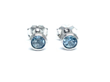 Load image into Gallery viewer, Aqua Bezel Stud Earrings 4mm - White Gold
