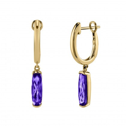Amethyst Semi-Bezel Dangle Earrings - Yellow Gold