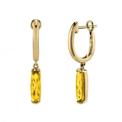 Citrine Semi-Bezel Dangle Earrings - Yellow Gold