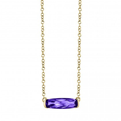 Amethyst Semi-Bezel Necklace - Yellow Gold