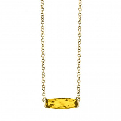 Citrine Semi-Bezel Necklace - Yellow Gold