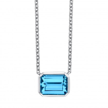 Blue Topaz Bezel Necklace - White Gold