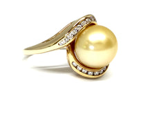 Load image into Gallery viewer, Golden Pearl Ring w/ Diamond Swirl - Yellow Gold
