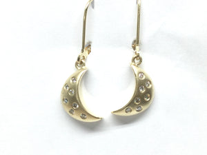 Moonlight Dangle Earrings w/ Diamonds - Yellow Gold
