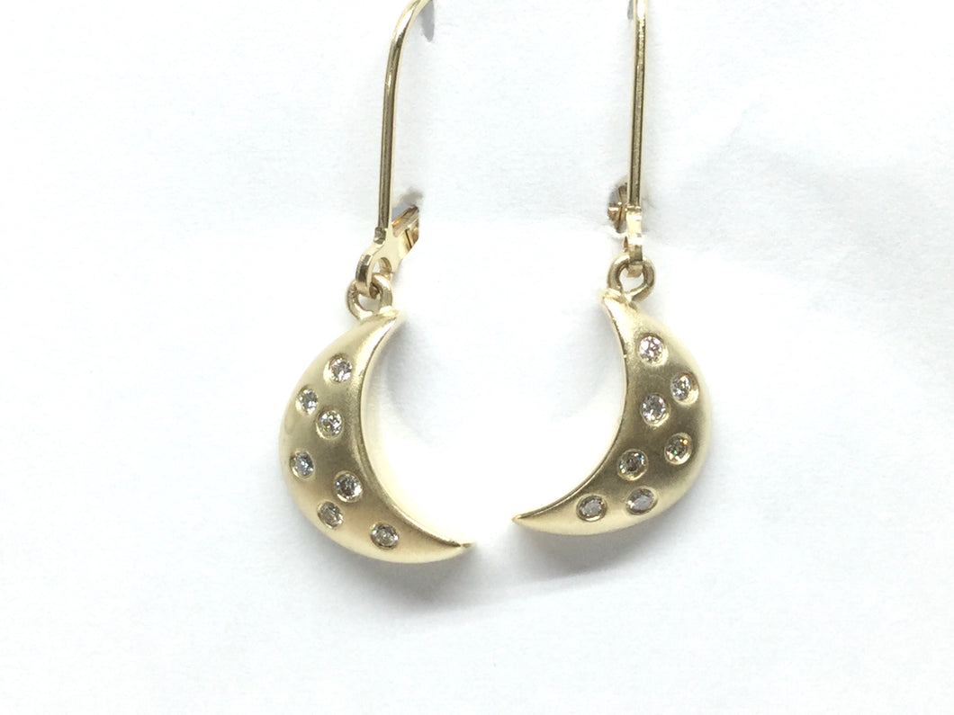 Moonlight Dangle Earrings w/ Diamonds - Yellow Gold