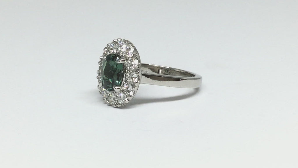 Alexandrite Ring with Diamond Halo - Platinum