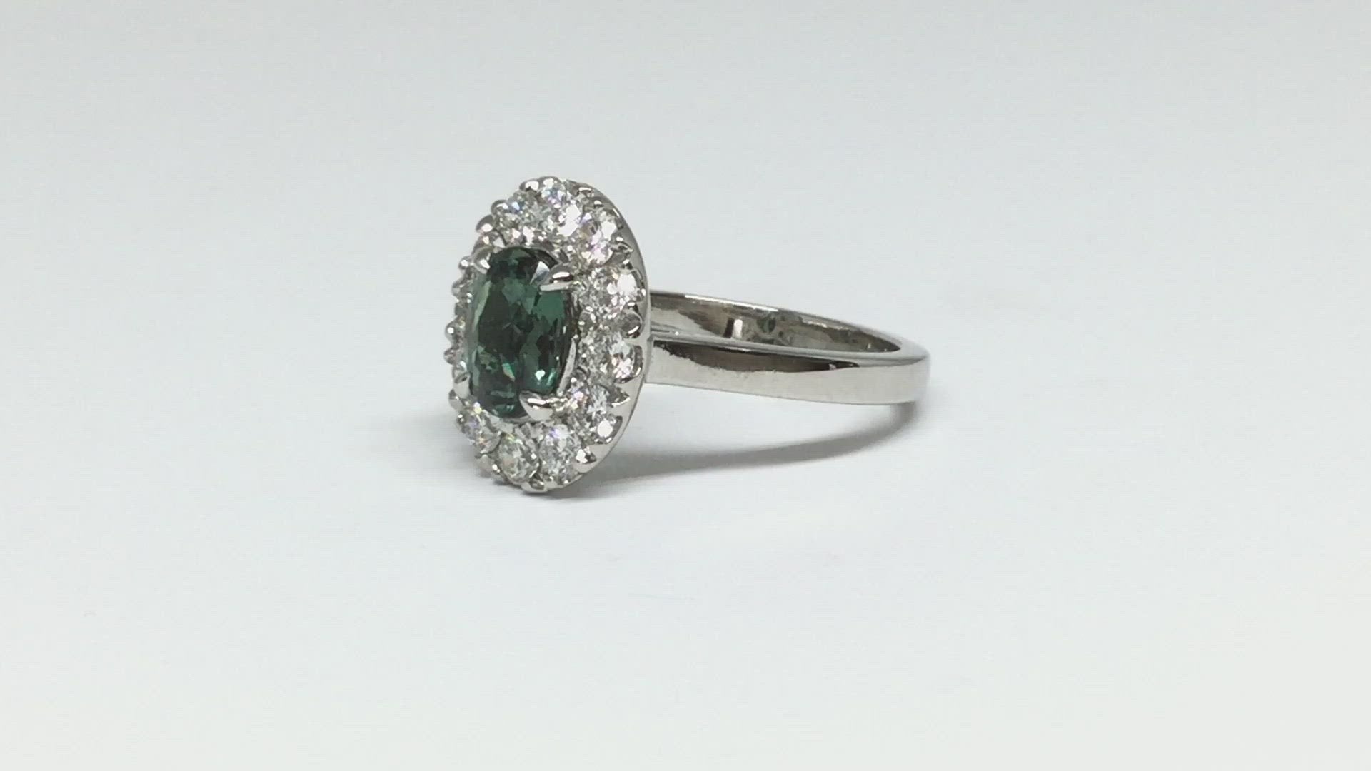 Alexandrite Ring with Diamond Halo - Platinum