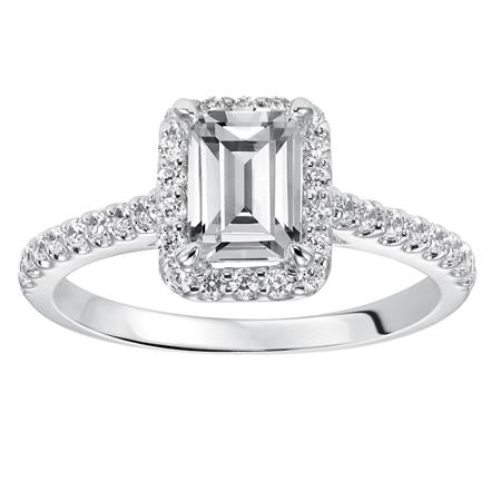 0.96ctw Emerald Cut Diamond Halo Ring - White Gold