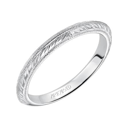 Knife Edge Engraved Band - White Gold