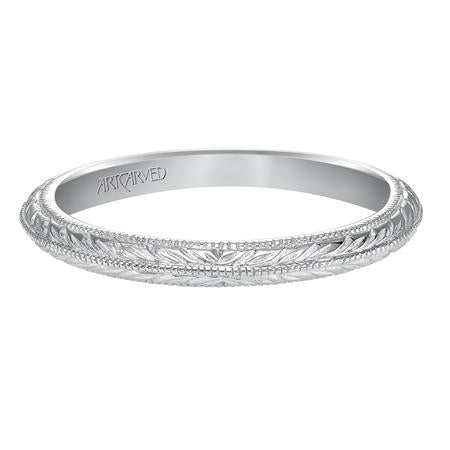 Knife Edge Engraved Band - White Gold