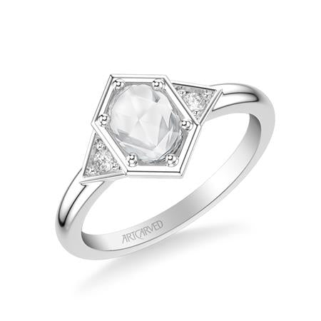 0.56ctw Rose Cut Diamond Deco Style Ring - White Gold