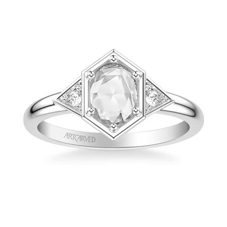 0.56ctw Rose Cut Diamond Deco Style Ring - White Gold
