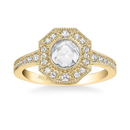 0.78ctw Rose Cut Diamond Deco Style Ring - Yellow Gold