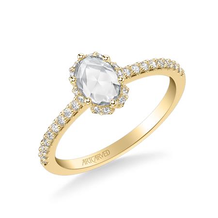 0.70ctw Rose Cut Diamond Halo Ring - Yellow Gold