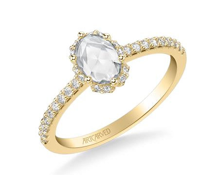 0.70ctw Rose Cut Diamond Halo Ring - Yellow Gold
