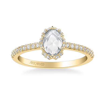 0.70ctw Rose Cut Diamond Halo Ring - Yellow Gold
