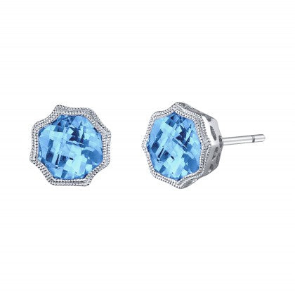 Blue Topaz Bezel Earrings - White Gold