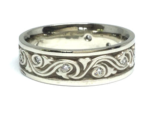 Wind & Waves Ring Wide w/ Diamonds- White Gold