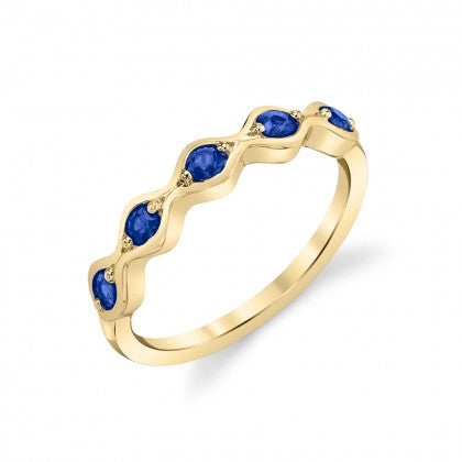 Sapphire Wavy Design Band - Yellow Gold