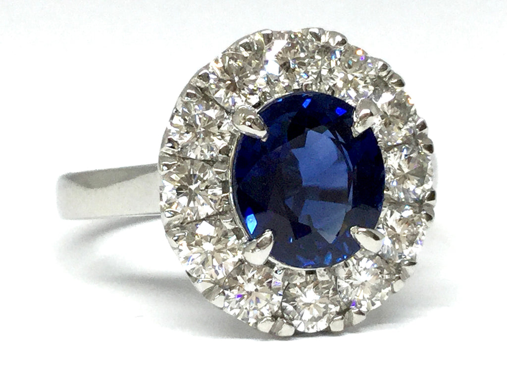 2.39ct Sapphire Ring with Diamond Halo - Platinum