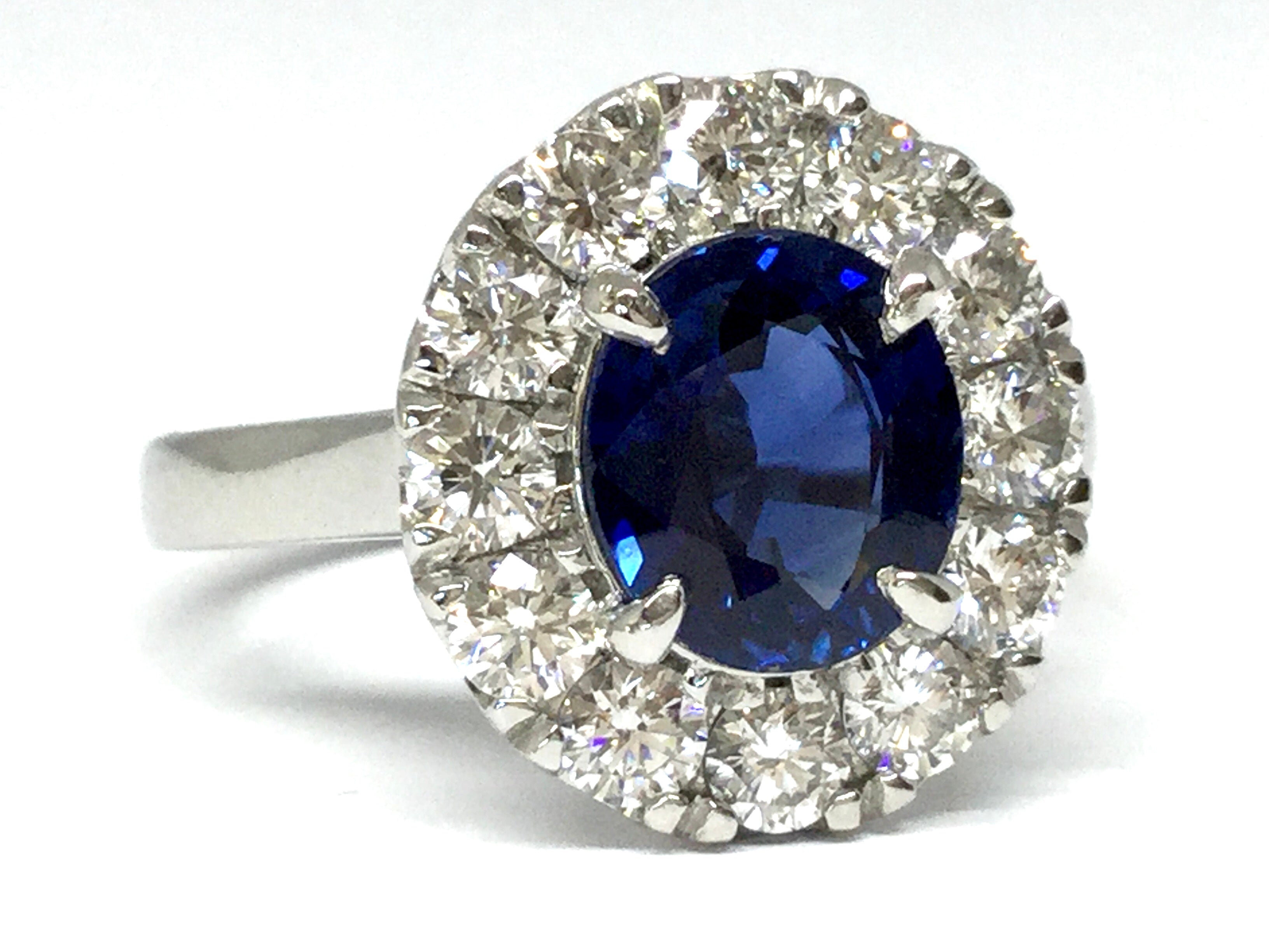 2.39ct Sapphire Ring with Diamond Halo - Platinum