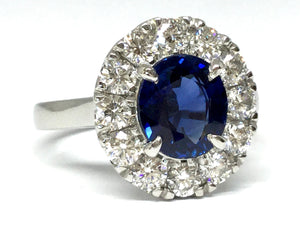 2.39ct Sapphire Ring w/ Diamond Halo - Platinum