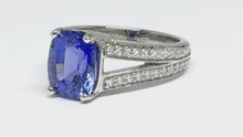 Load and play video in Gallery viewer, 3.43ct Sapphire Ring w/ Diamond Split Shank - Platinum
