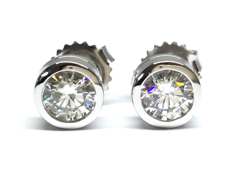 Diamond Bezel Stud Earrings 1.06ctw - White Gold