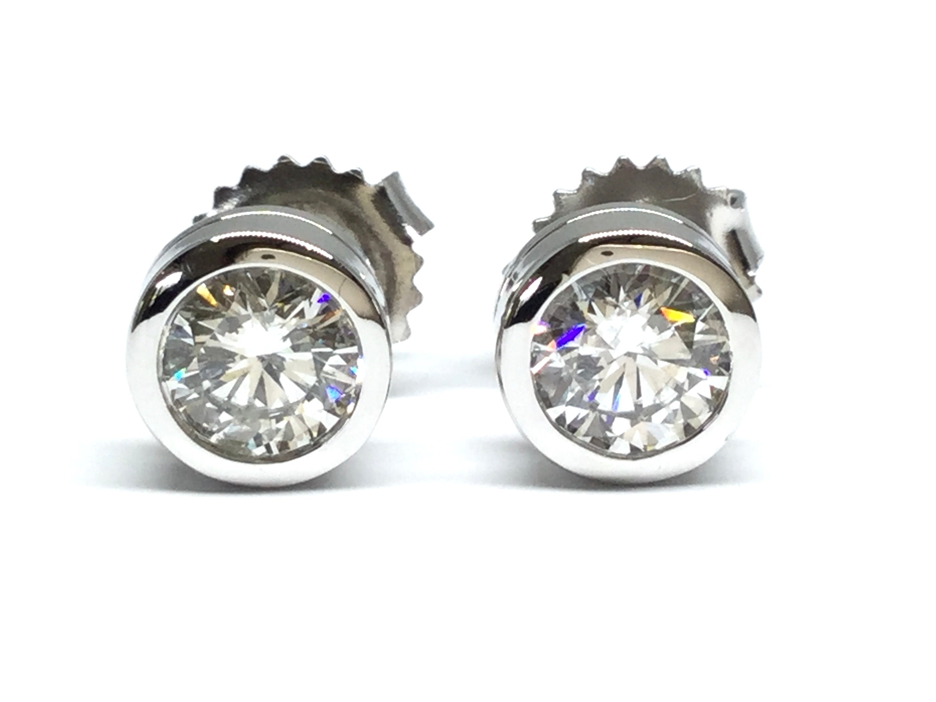 Diamond Bezel Stud Earrings 1.06ctw - White Gold