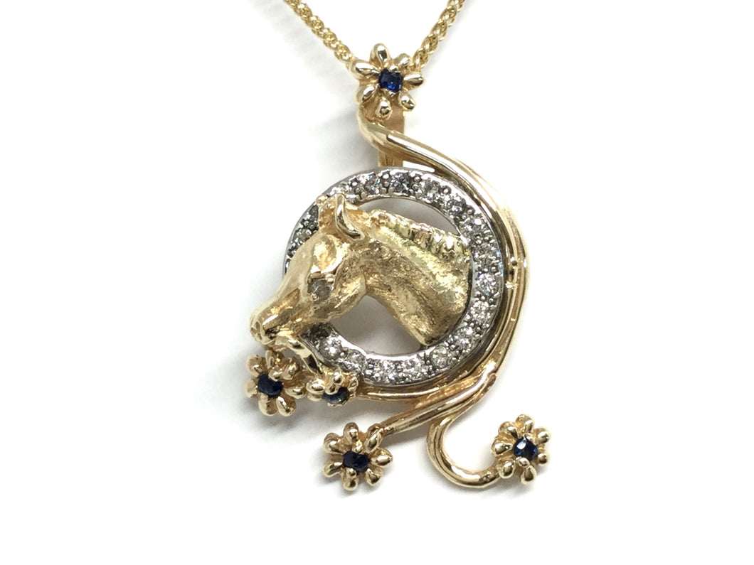 Horse & Flower Pendant - Two Tone