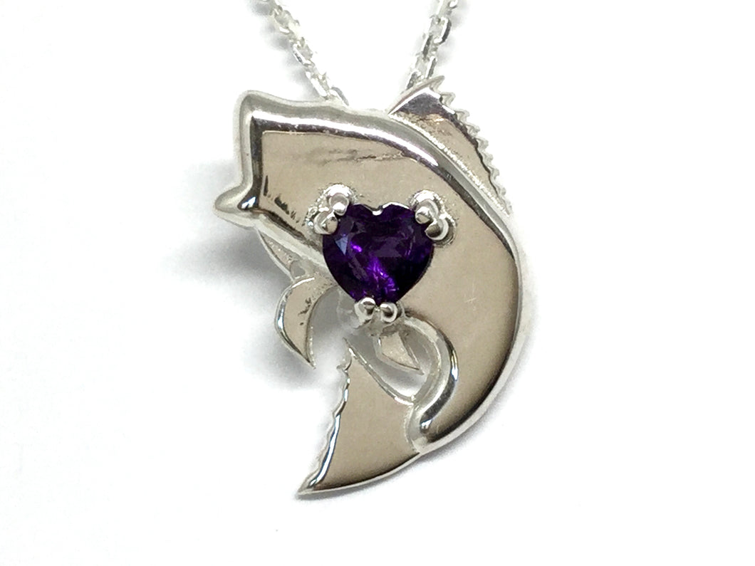Charity Purple Heart Angler Pendant w/ Amethyst - Silver