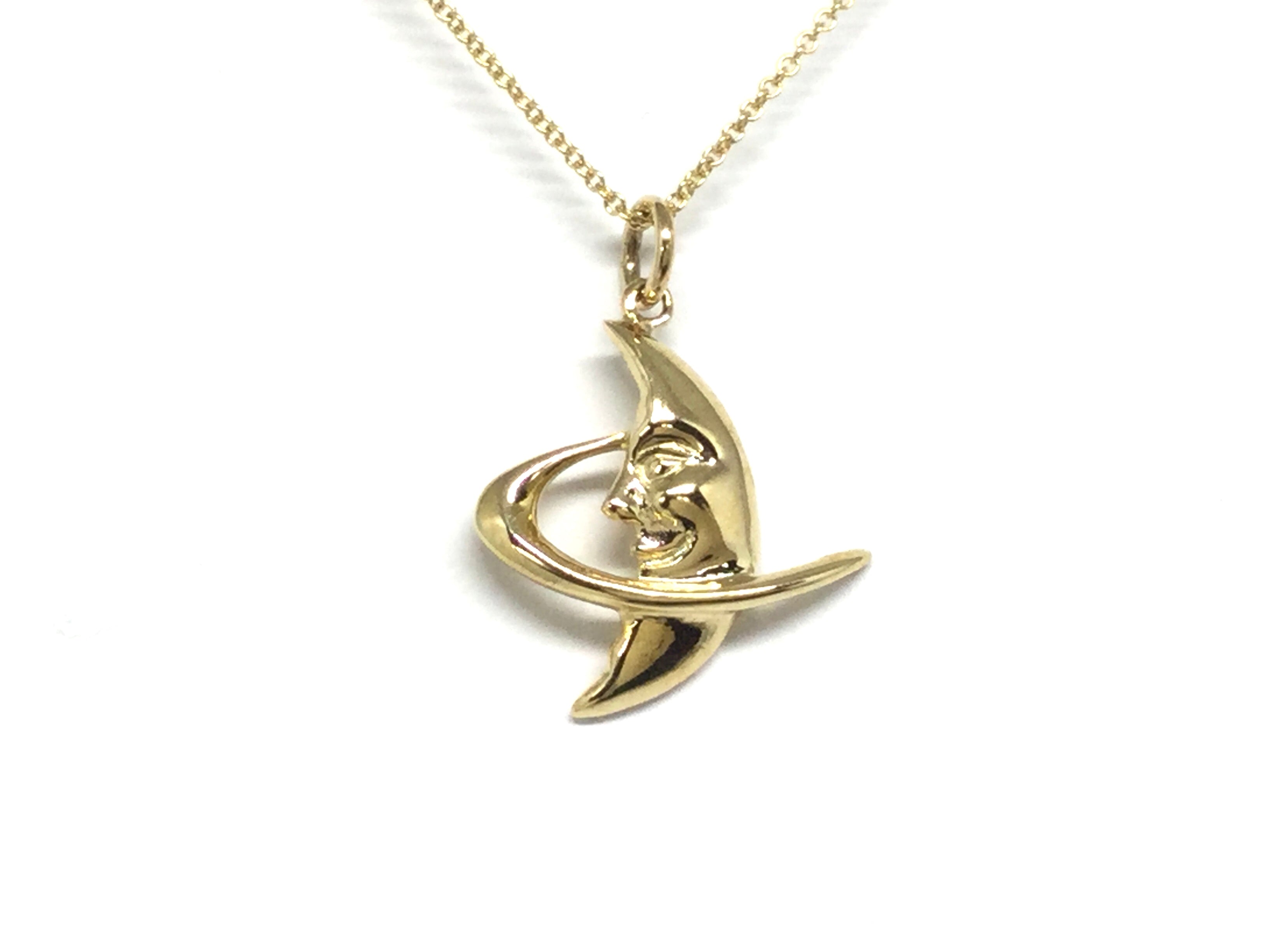 Moon with Face Pendant/Charm - Yellow Gold