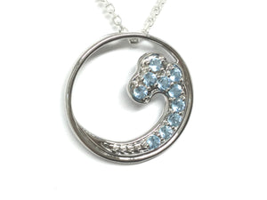 Blue Topaz Wave Pendant 20mm - Silver