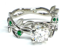 Load image into Gallery viewer, Diamond Leaf Ring w/ Emerald Accents - White Gold
