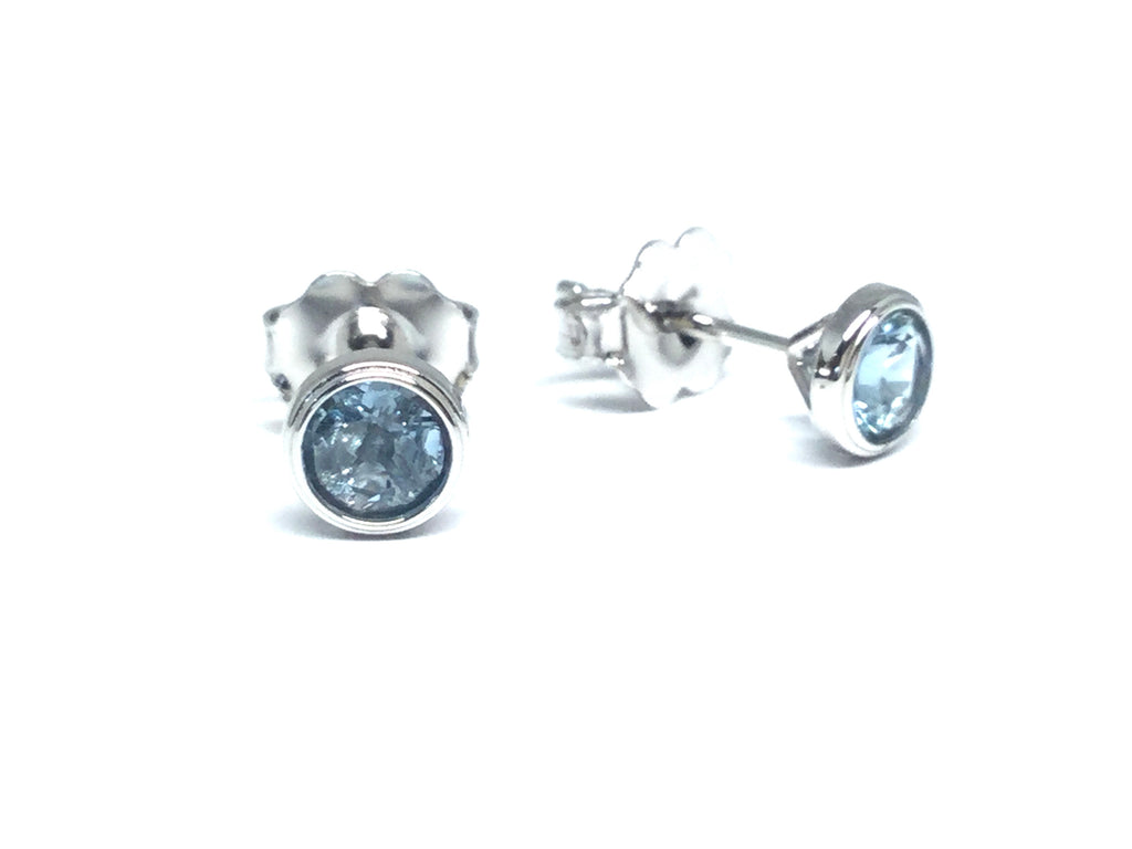 Aqua Bezel Stud Earrings 4mm - White Gold