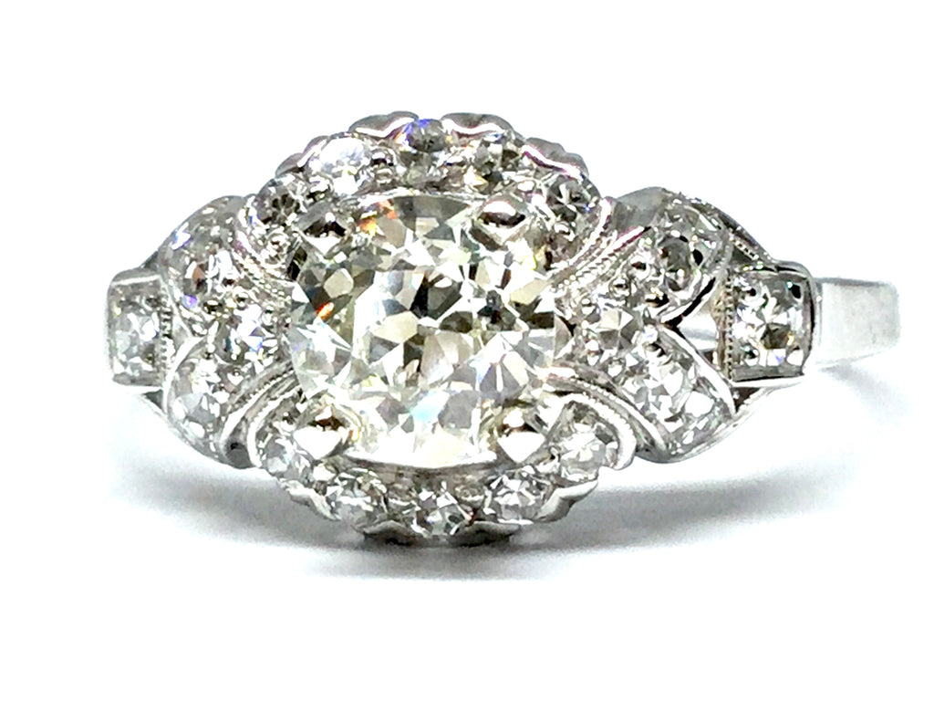 1.12ctw Old Euro Diamond Deco Ring GIA - Platinum