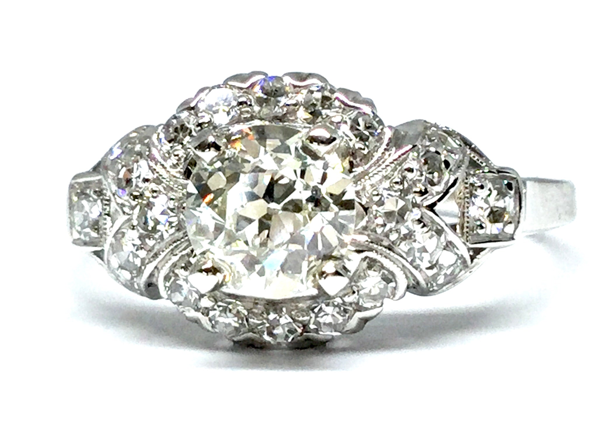 1.12ctw Old Euro Diamond Deco Ring GIA - Platinum