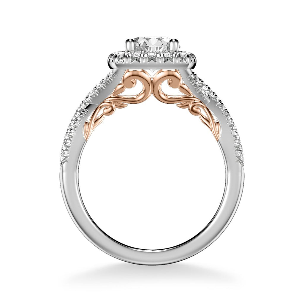 1.28ctw Twist Shank Diamond Halo Ring GIA - Two Tone