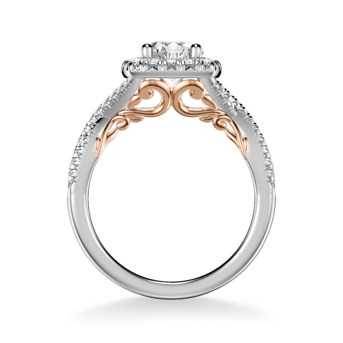 1.28ctw Twist Shank Diamond Halo Ring GIA - Two Tone