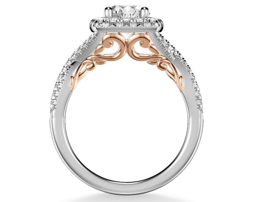 1.28ctw Twist Shank Diamond Halo Ring GIA - Two Tone