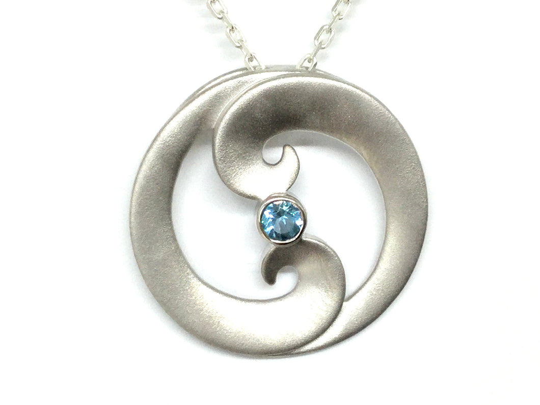 Koru Pendant w/ Blue Topaz - Silver