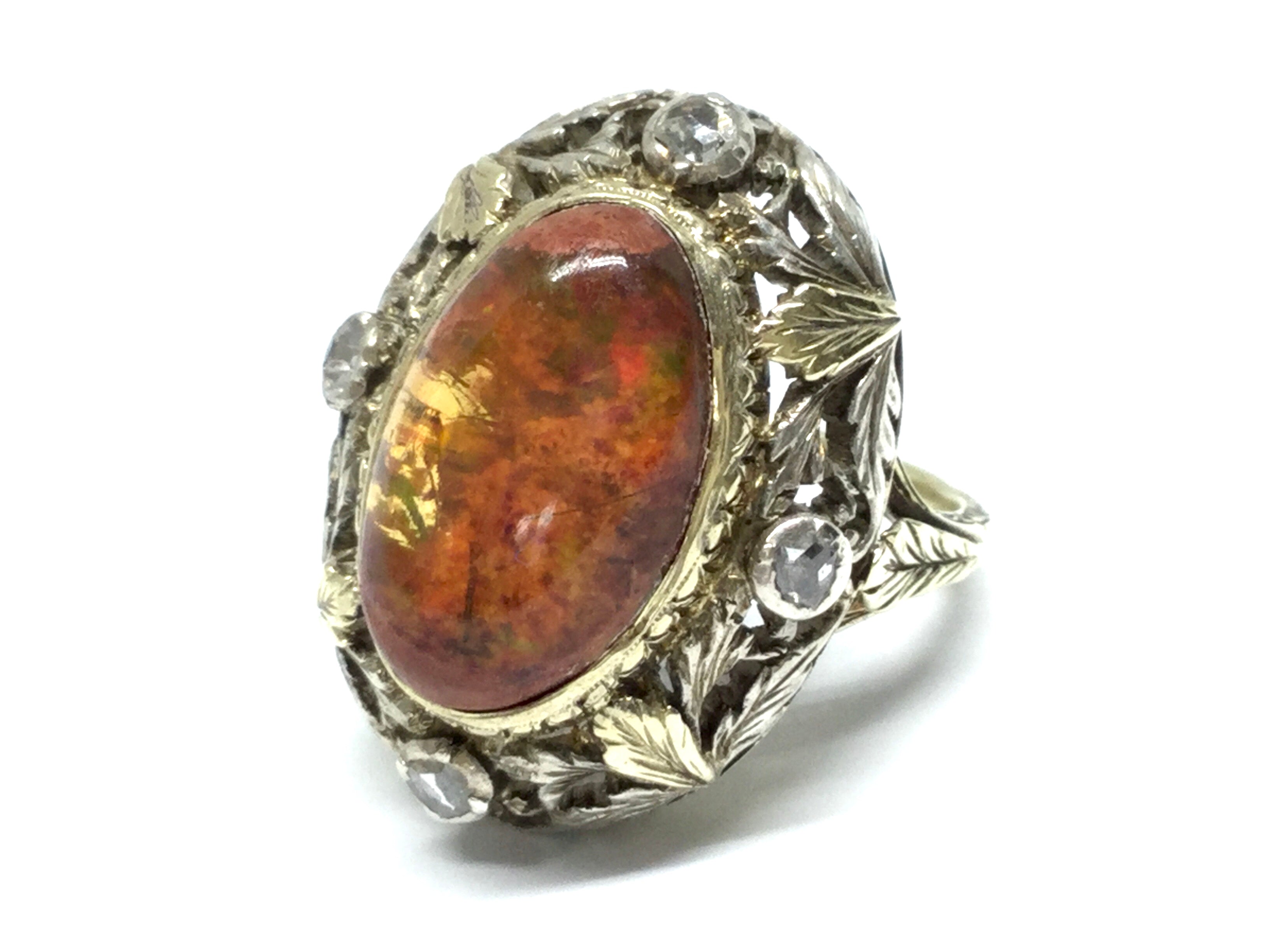 Opal & Diamond Victorian Era Ring - Two Tone