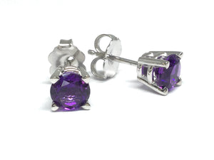 Amethyst Stud Earrings 5mm - White Gold