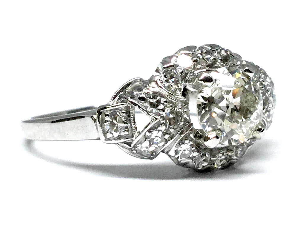 1.12ctw Old Euro Diamond Deco Ring GIA - Platinum