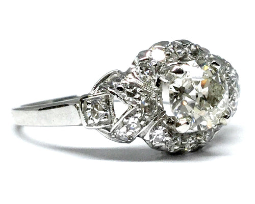 1.12ctw Old Euro Diamond Deco Ring GIA - Platinum