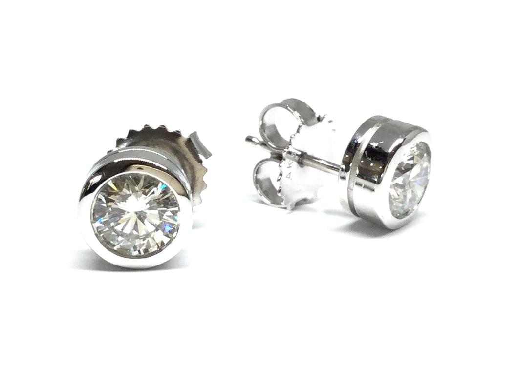 Diamond Bezel Stud Earrings 1.06ctw - White Gold