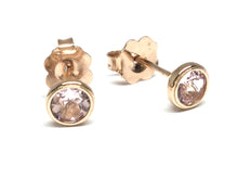 Load image into Gallery viewer, Morganite Bezel Stud Earrings 4mm - Rose Gold
